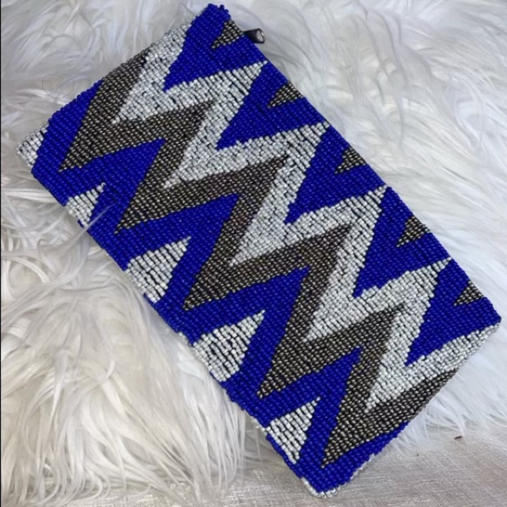 BoHo Lux Hematite Tribal Artesian Shimmer Beaded Clutch Wristlet Bag W/Lining
